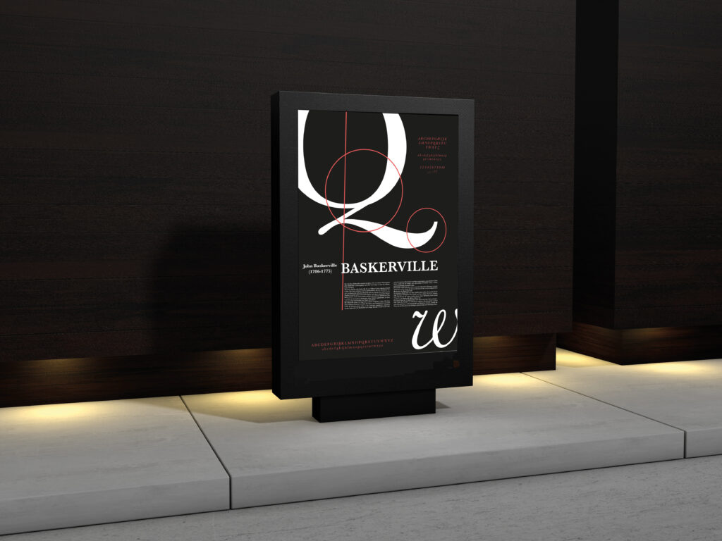 Mock up welches das Typo-Plakat zur Baskerville darstellt.